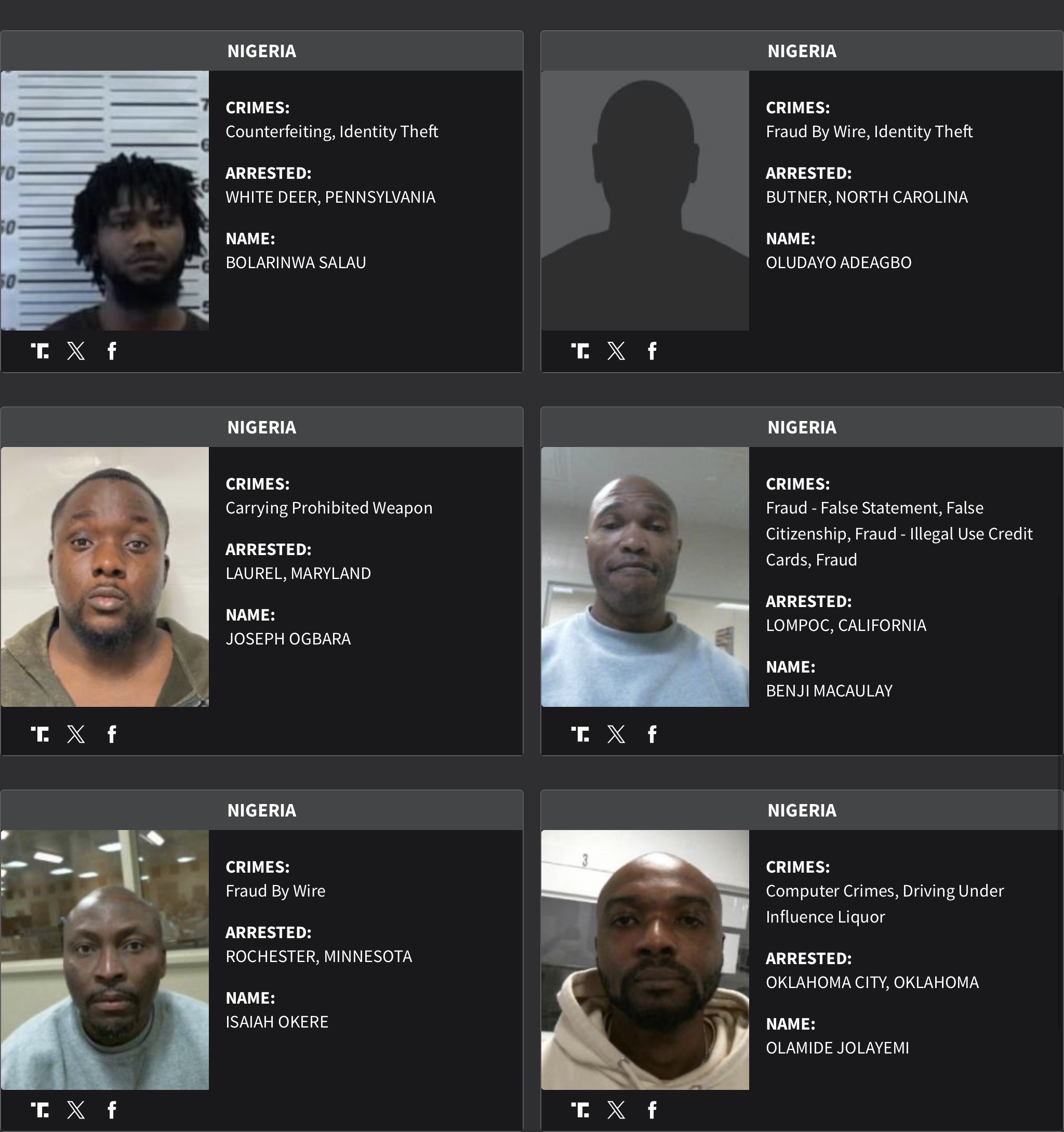 Nigeria DHS arrest sheet 8