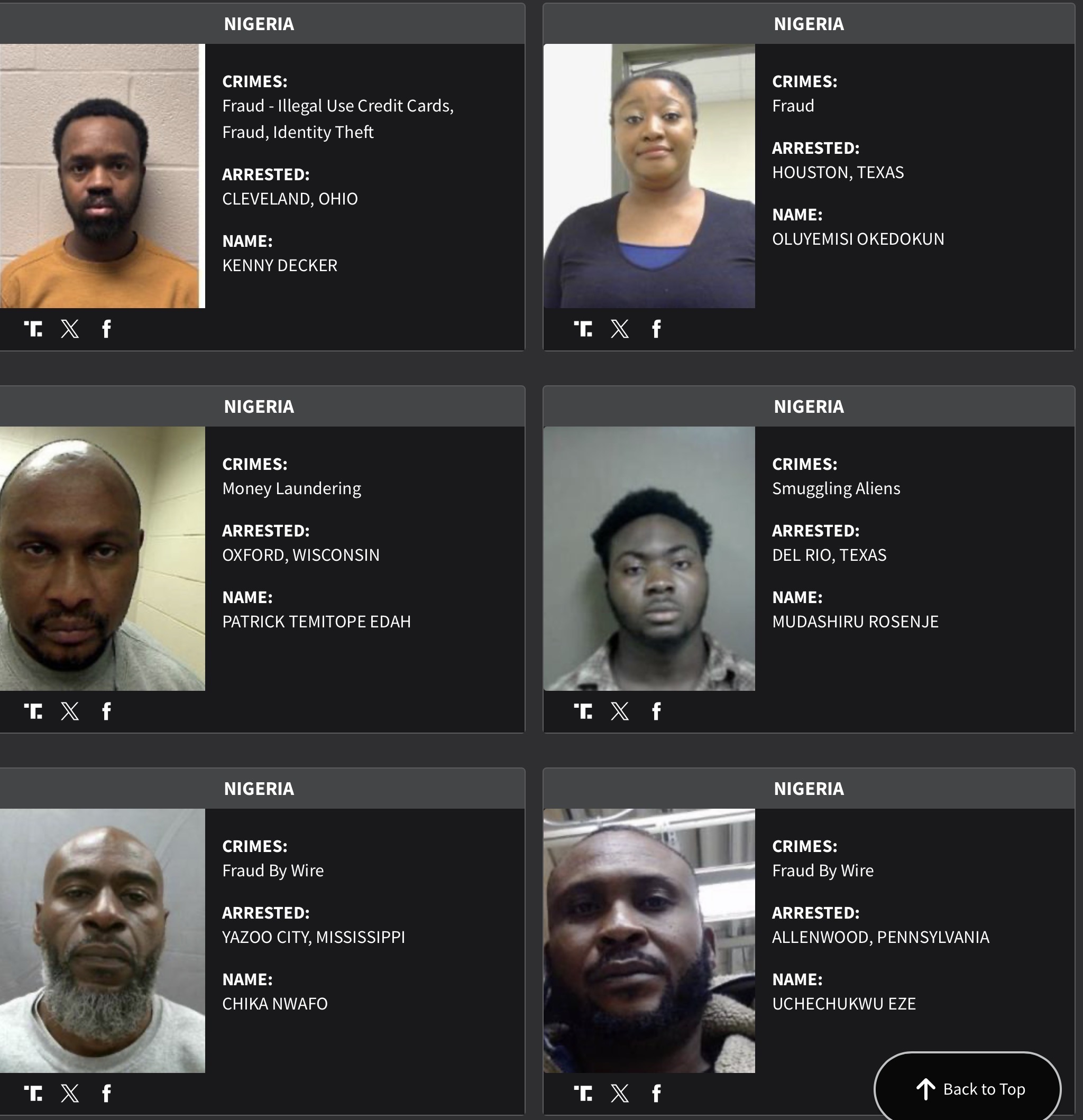 Nigeria DHS arrest sheet 1