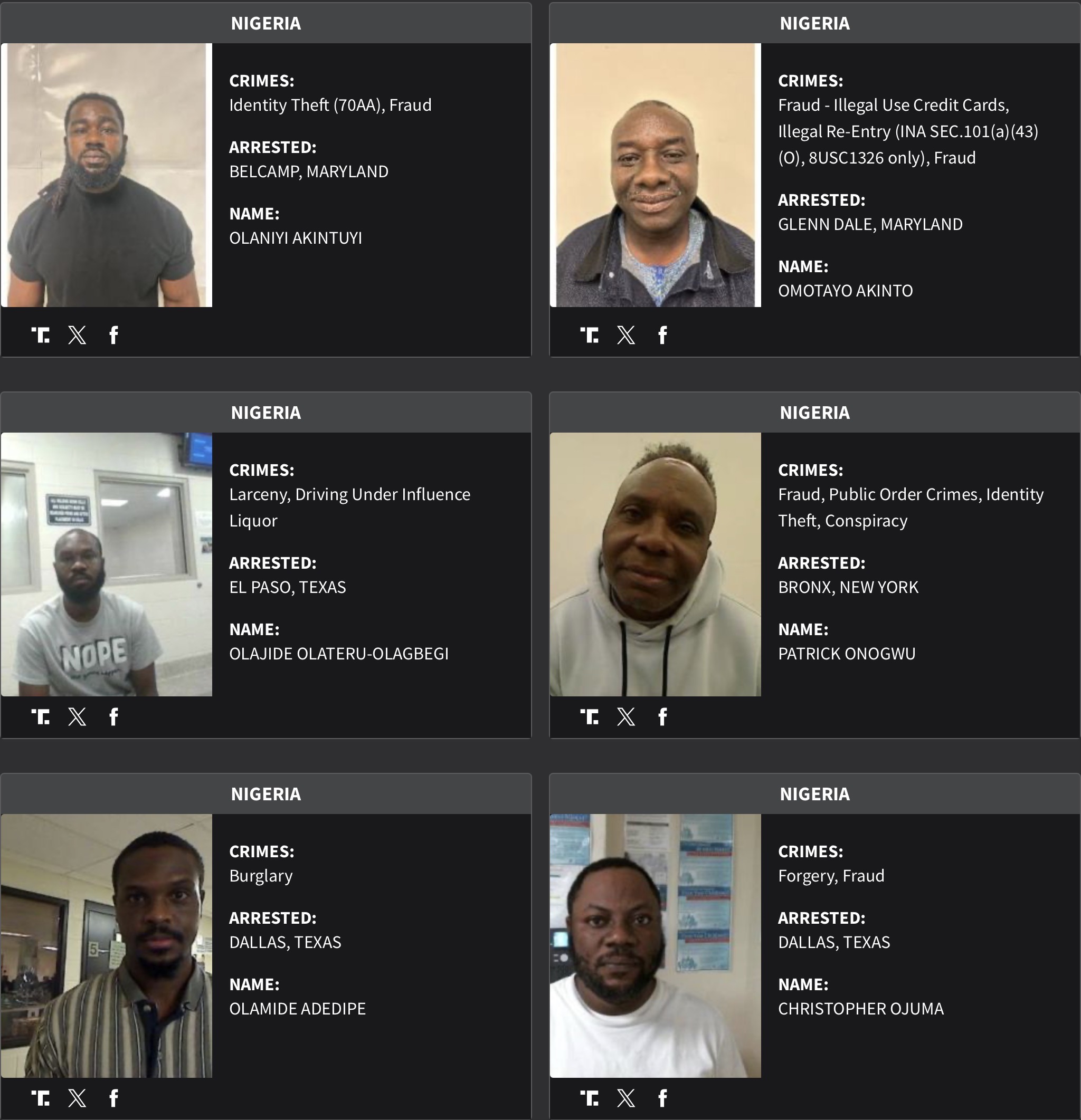 Nigeria DHS arrest sheet 10