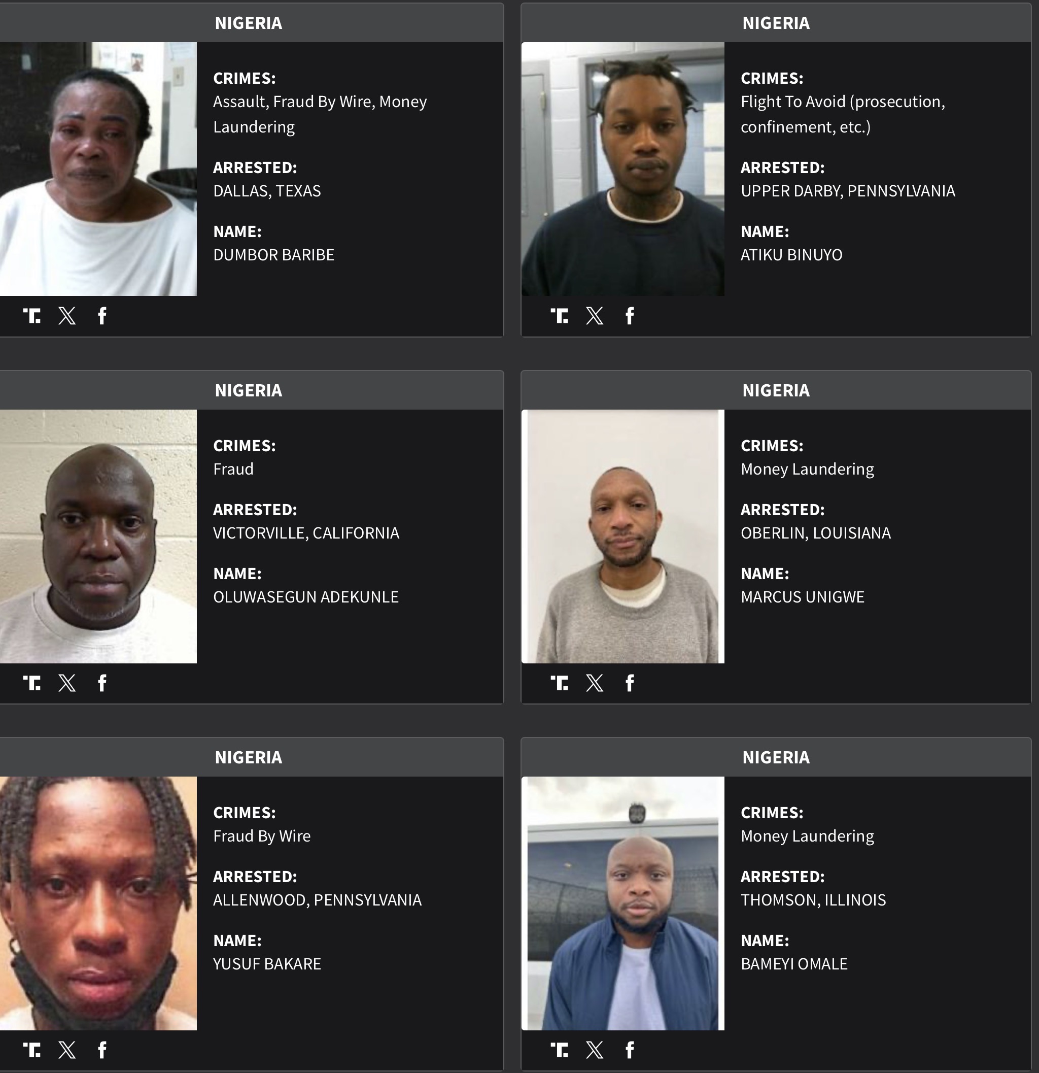 Nigeria DHS arrest sheet 2