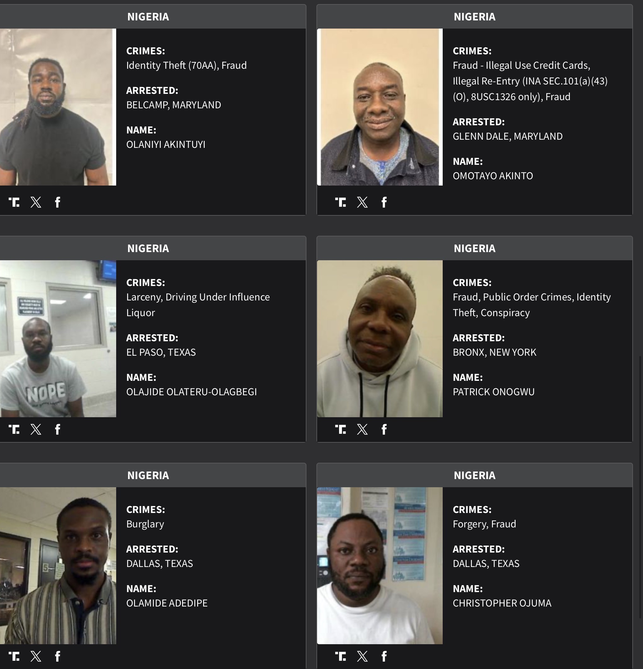 Nigeria DHS arrest sheet 13