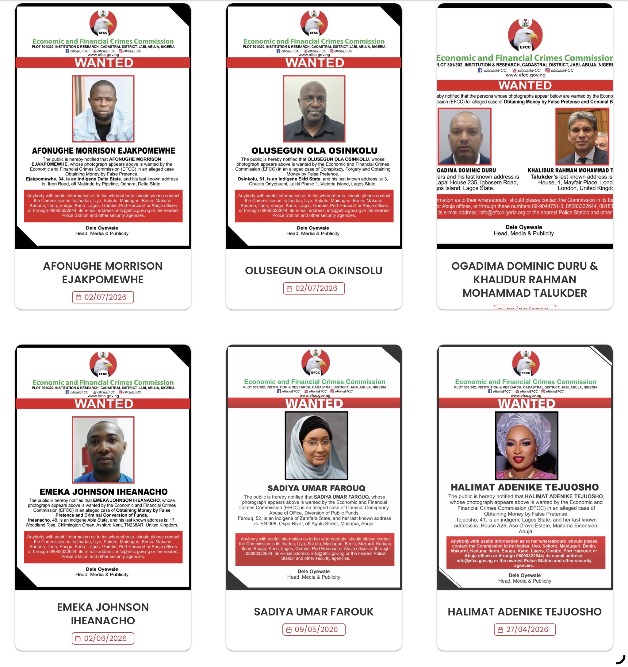 EFCC Wanted Persons — Sheet 1