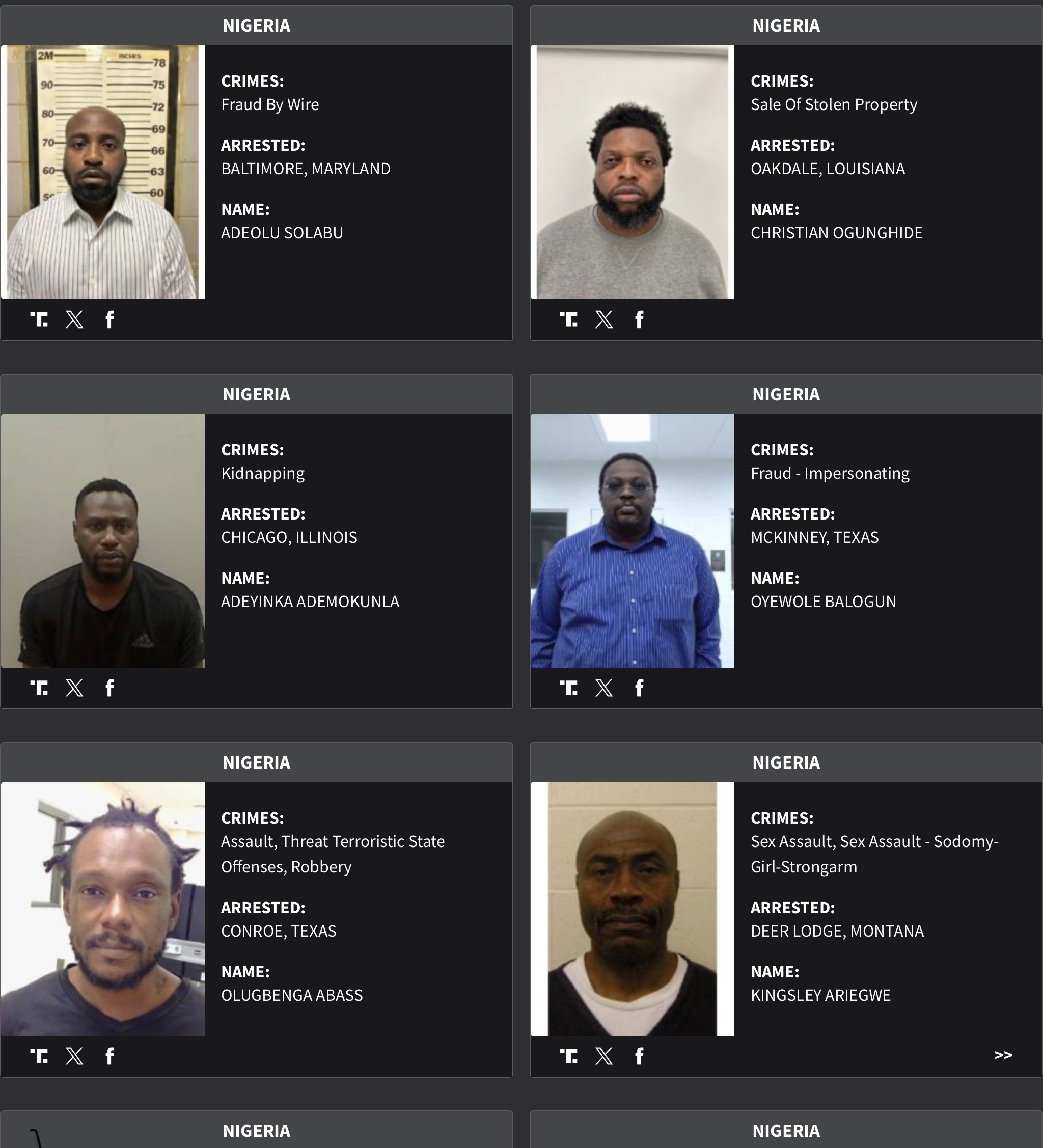 Nigeria DHS arrest sheet 14