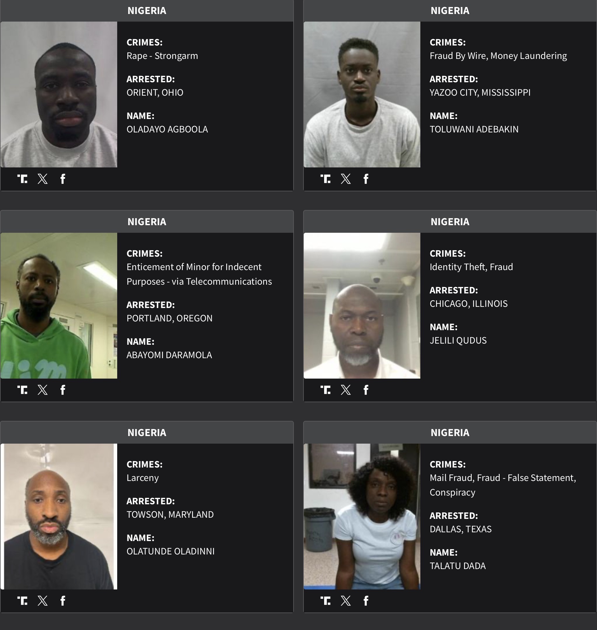 Nigeria DHS arrest sheet 9